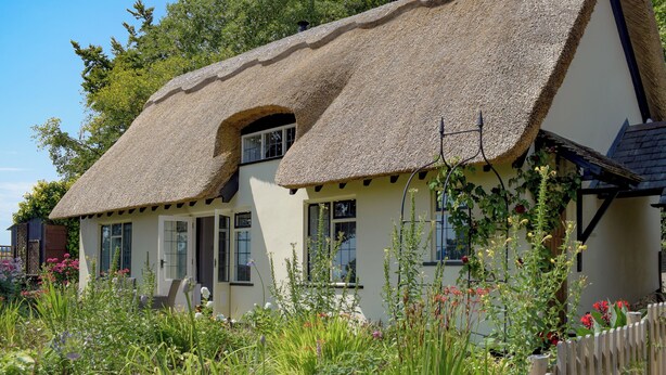 A thatched-roof cottage with a garden in front. - 2 bedroom accommodation in Richards Castle, near Ludlow (Richards Castle, near Ludlow)