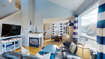 TV, fireplace, video game console, DVD player