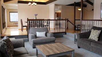 Smart TV, fireplace, video games, foosball