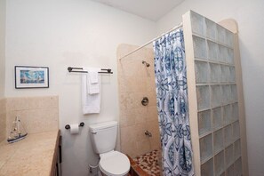 Tina, secadora de cabello, toallas 