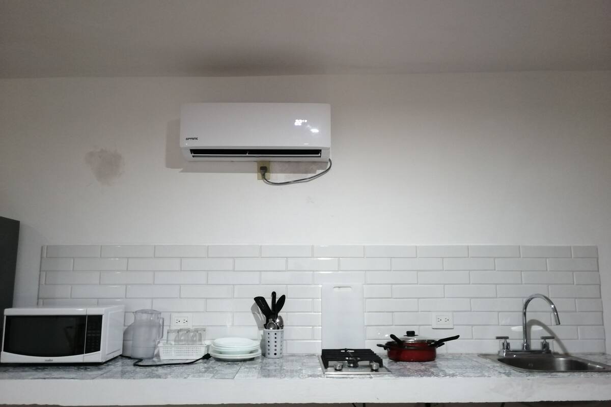 deluxe twin room, beach view | private kitchenette | full-sized fridge, microwave, stovetop, cookware/dishes/utensils