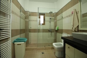 Ducha, toallas y papel higiénico
