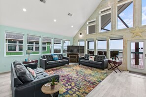 TV, fireplace, video games, DVD player