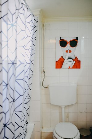 Douche, séchoir à cheveux, serviettes fournies