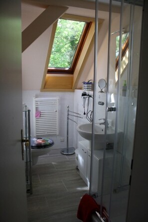 Dusche, Haartrockner, Seife, Toilettenpapier