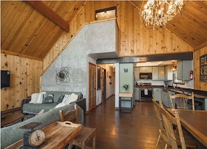 Smart TV, fireplace, video games, DVD player
