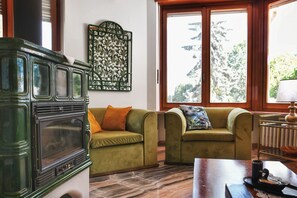 Smart TV, fireplace, table tennis, books