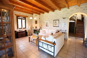 Fernseher, Kamin, DVD-Player, Bücher