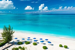 On the beach, beach towels