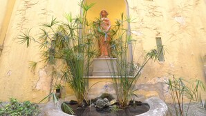 A statue in a niche with surrounding plants. - Popolo Relax (Rome)