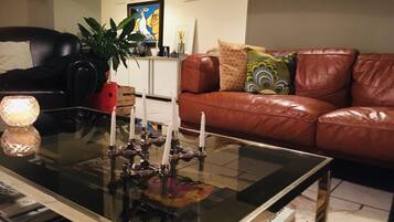 Tv, dvd-spelare och ett musikbibliotek