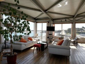 Smart TV, fireplace, DVD player, books