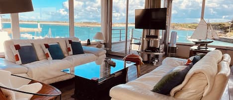 Smart TV, fireplace, DVD player, books