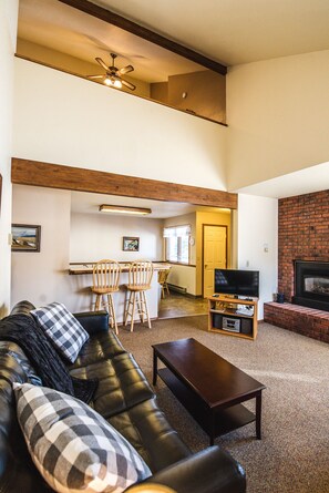 Smart TV, fireplace, table football