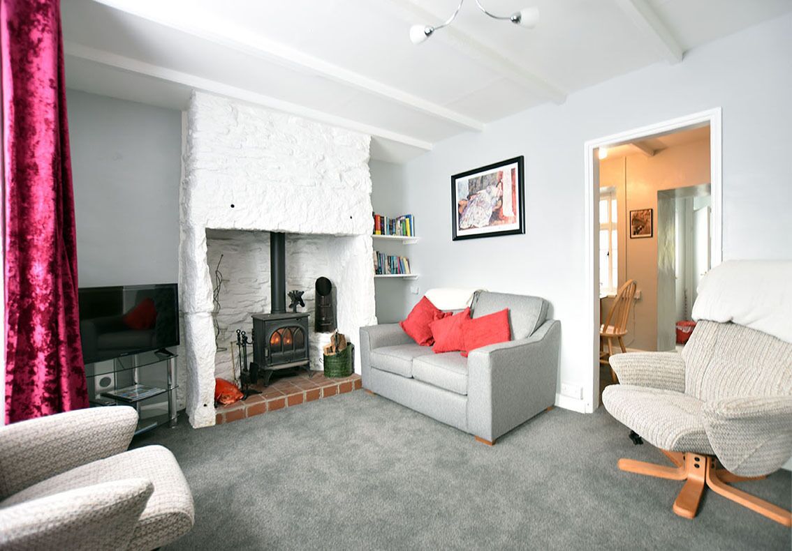 Smart TV, chimenea y libros 