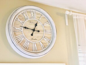 A wall-mounted clock with Roman numerals and the words 'Westminster Clock Company' and 'London' on it. - Family Studio/Sleeps 6/East Hollywood/BBQ/2 miles to beach/Free Parking/10 (Hollywood)