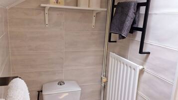 Hair dryer, towels, toilet paper