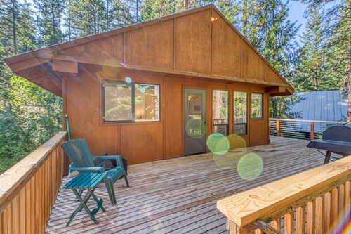 Dog-friendly woodland cabin w/ deck & private game room - walk to the river