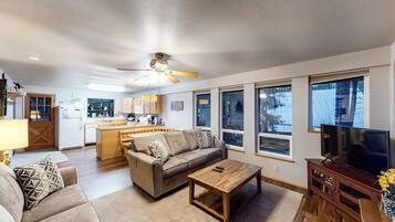 Televisie, een dvd-speler, tafelvoetbal en een filmbibliotheek