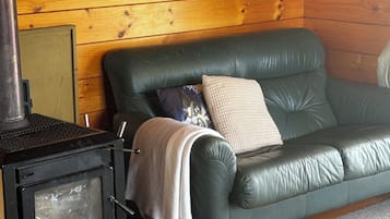 Smart-TV, peis, DVD-spiller og bøker