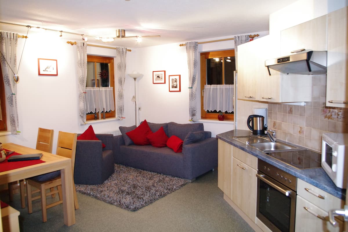 Appartement (Valluelablick) | Privékeuken | Een koelkast/vriezer, een magnetron, een oven, een kookplaat