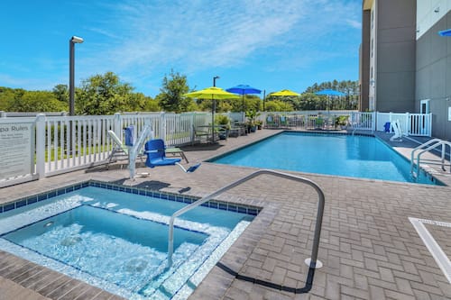 Outdoor pool, pool umbrellas, pool loungers