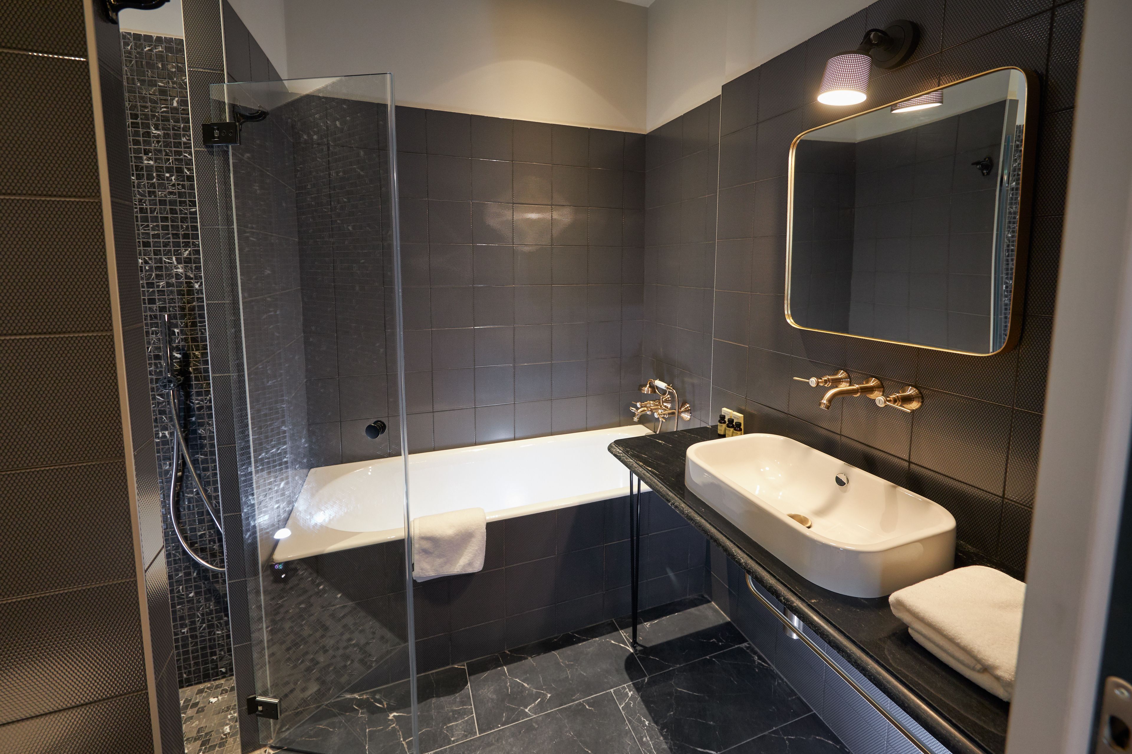 free toiletries, hair dryer, bathrobes, towels