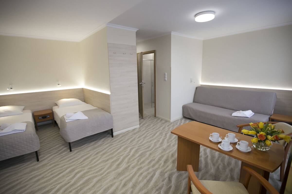 Desk, cots/infant beds, free WiFi, bed sheets
