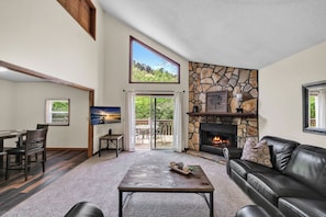 Cabin, 3 Bedrooms (Fife Bridge) | Living area | 42-inch LED TV with cable channels, TV, fireplace - The Villas at Coosawattee River Resort (Ellijay)