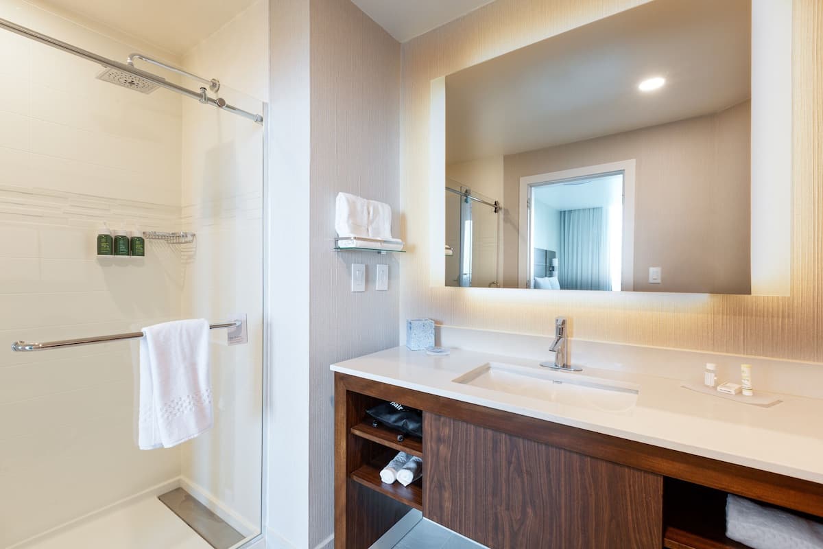 shower, free toiletries, hair dryer, slippers