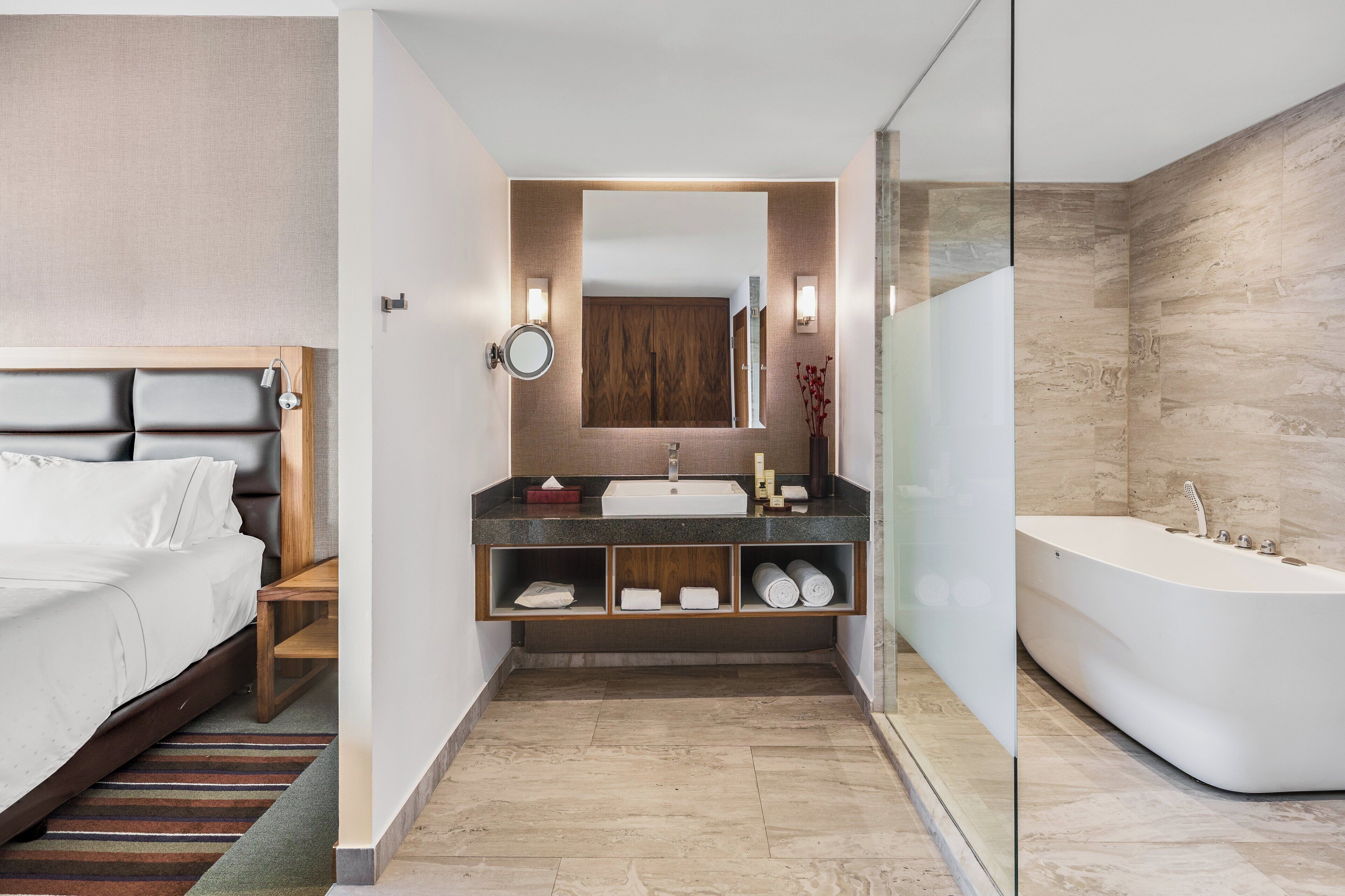 eco-friendly toiletries, hair dryer, towels, soap