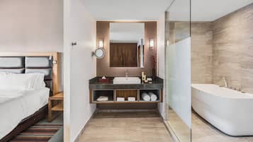 Eco-friendly toiletries, hair dryer, towels, soap