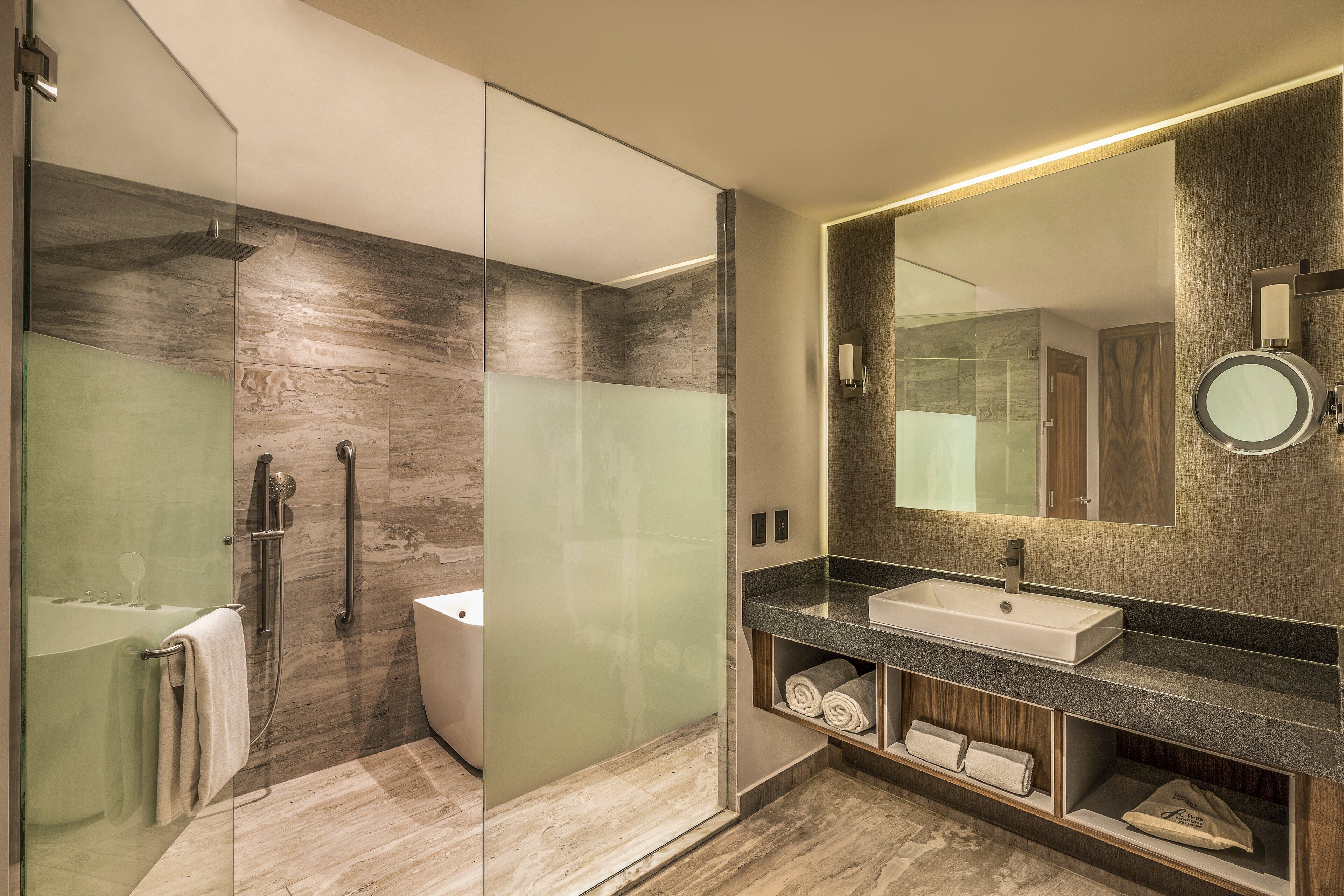 eco-friendly toiletries, hair dryer, towels, soap