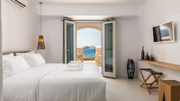 Standard-Doppelzimmer, eingeschränkter Meerblick | Hochwertige Bettwaren, Betten mit Memory-Foam-Matratzen, Zimmersafe