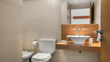 Combined shower/bathtub, hair dryer, bidet, towels