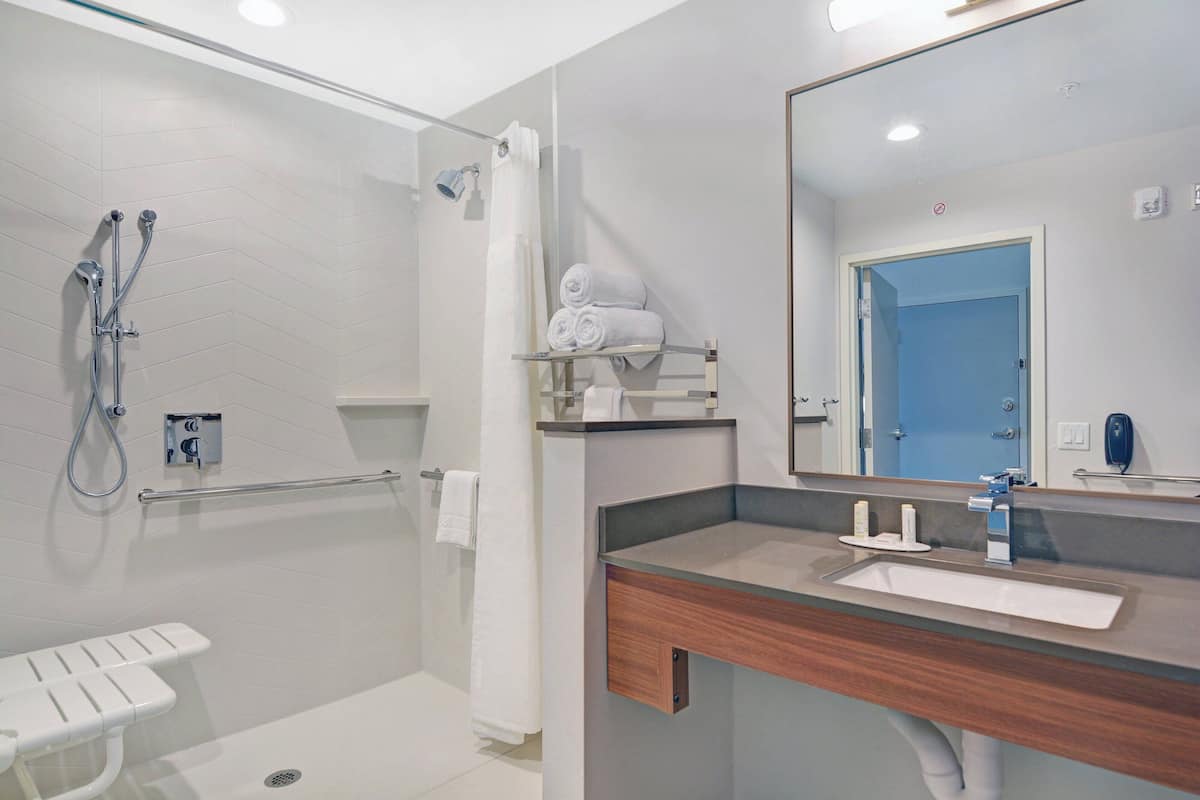 room, 1 king bed | bathroom | separate bathtub and shower, free toiletries, hair dryer, towels