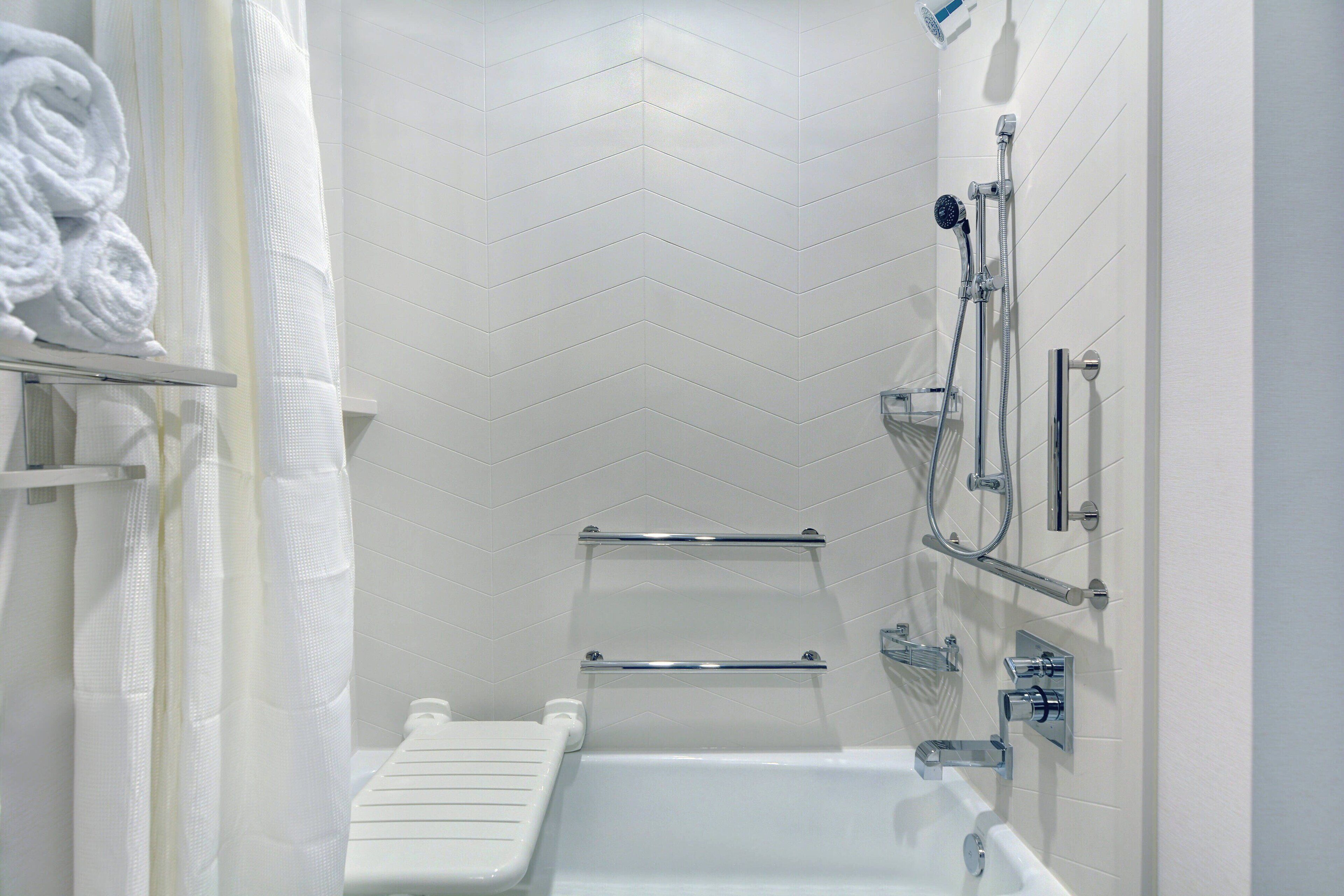 separate bathtub and shower, free toiletries, hair dryer, towels