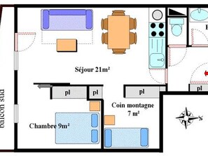 Floor plan - Cozy apt for 6, village center, near slopes, parking, WiFi (Lanslevillard)
