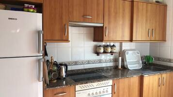 Frigorífico, microondas, horno y placa de cocina