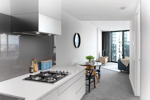 Fridge, microwave, oven, dishwasher
