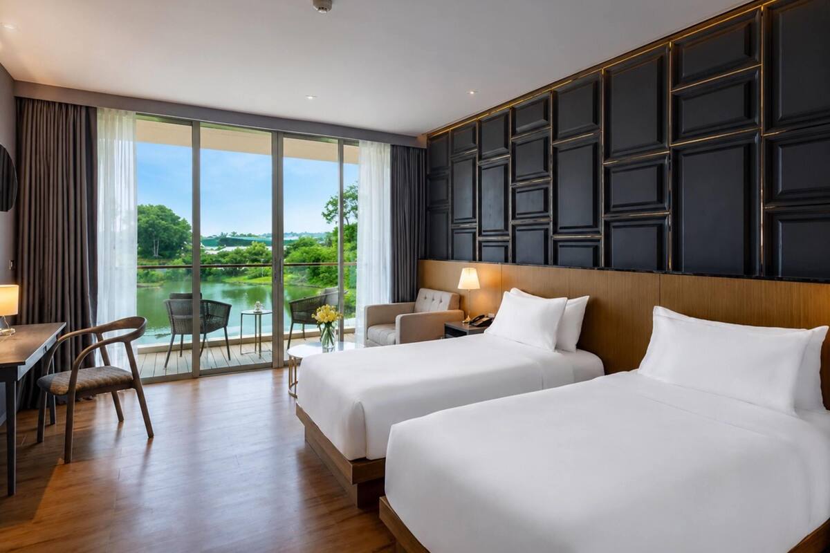 Habitación Deluxe, 2 camas individuales, no fumadores, vistas a la laguna | Caja fuerte, escritorio, espacio para trabajar con un portátil
