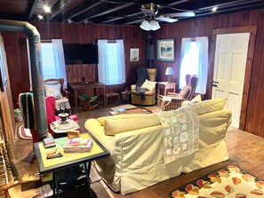 Smart TV, fireplace, table tennis, books