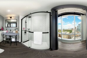 Shower, rainfall showerhead, hair dryer, towels - Moxy Boston Downtown (Boston)