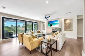 Smart TV, fireplace, foosball, table tennis