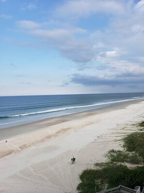 On the beach, sun loungers, beach towels