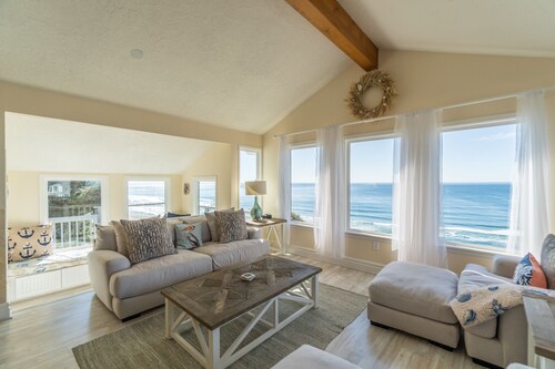 Beautiful oceanfront home with sweeping views, multiple decks, and pet friendly