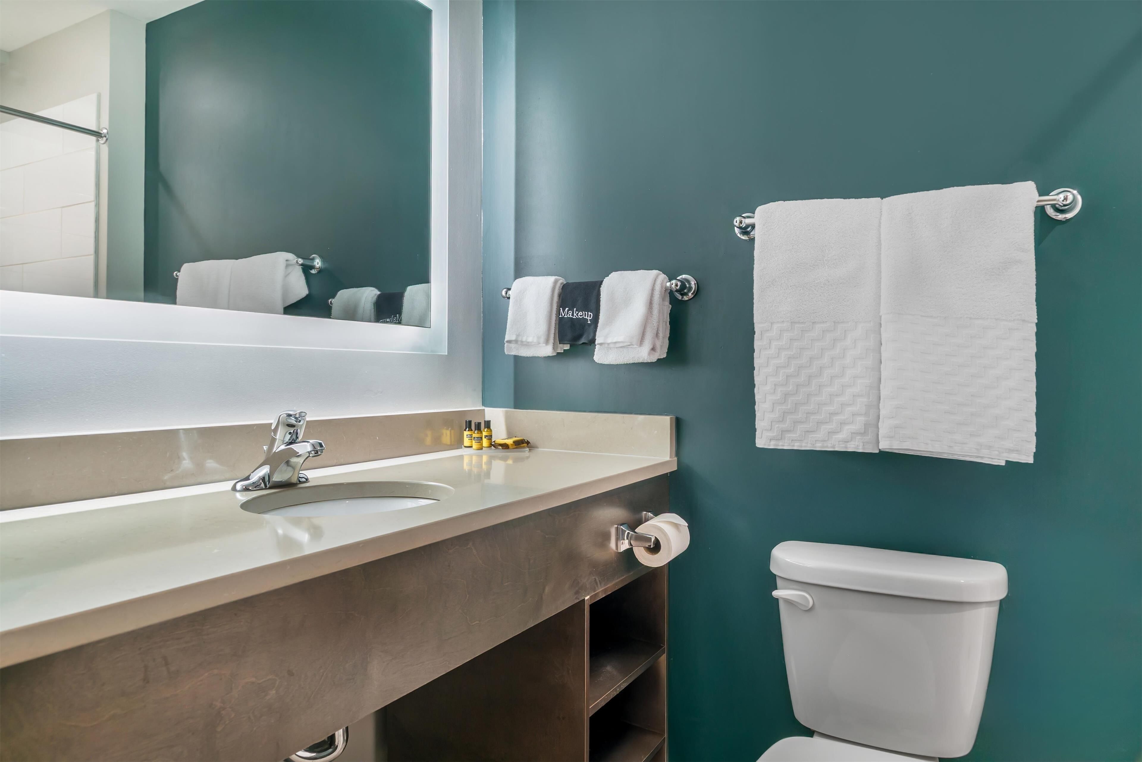 standard room, 1 king bed, non smoking, refrigerator | bathroom | free toiletries, hair dryer, towels, soap