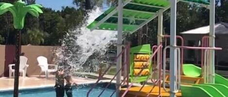 Seasonal outdoor pool, open 10:00 AM to 8:00 PM, pool loungers