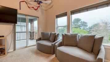 Una televisión, una chimenea, un reproductor de DVD