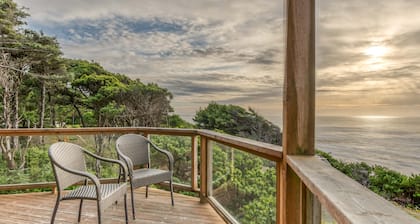 Stunning views and sunsets from this pet friendly oceanfront home with a hot tub